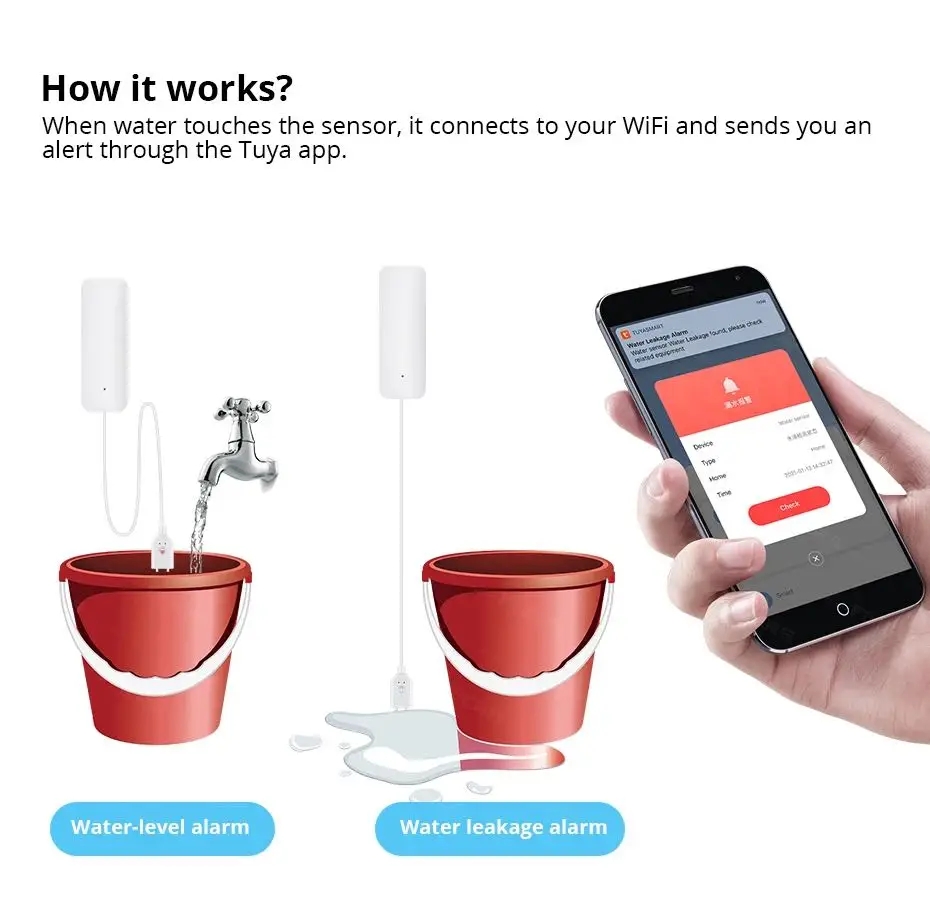 Tuya WiFi Smart Water Leak Sen - Smart Home Water Level Sensor 评论和价格